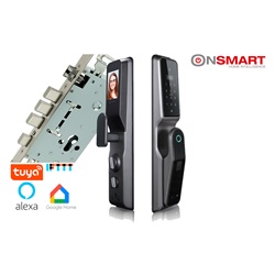 Cerradura inteligente Tuya  Smart compatible, sistema de bloqueo de 5 pestillos, 5 métodos de apertura, Huella, Clave, tarjeta RFID, Llave mecánica y mediante APP móvil.