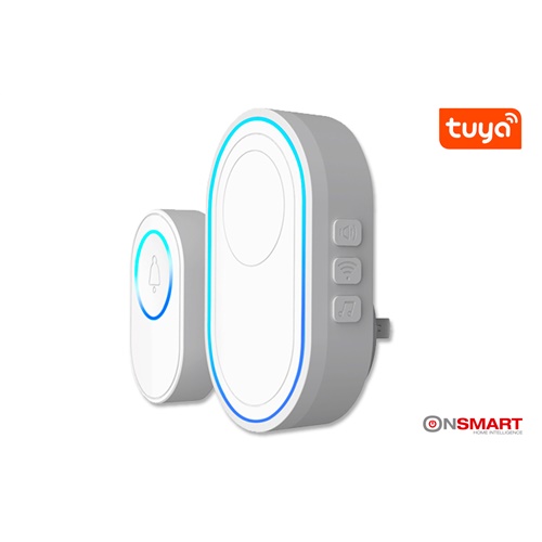 TuyaSmart-timbre de puerta inalámbrico con WiFi, moderno, con 58 melodías, incluyen fuciones de alarma adicionando hasta 100 sensores inalámbricos 433mhz, opera con Amazon Alexa, Google Assistance, nivel de sonido 85db.