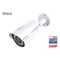Cámara tubo Onix 5MP, lente varifocal manual 2.8 - 12mm, configurable AHD/ TVI/ CVI/ CBVS, día noche Iluminación nocturna 40 metros, nivel de protección IP67, WDR, metal.