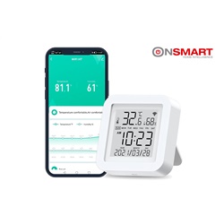Onsmart
Sensor de temperatura y humedad wifi permite configuraciòn y alarmas, opera con 2 baterias AA