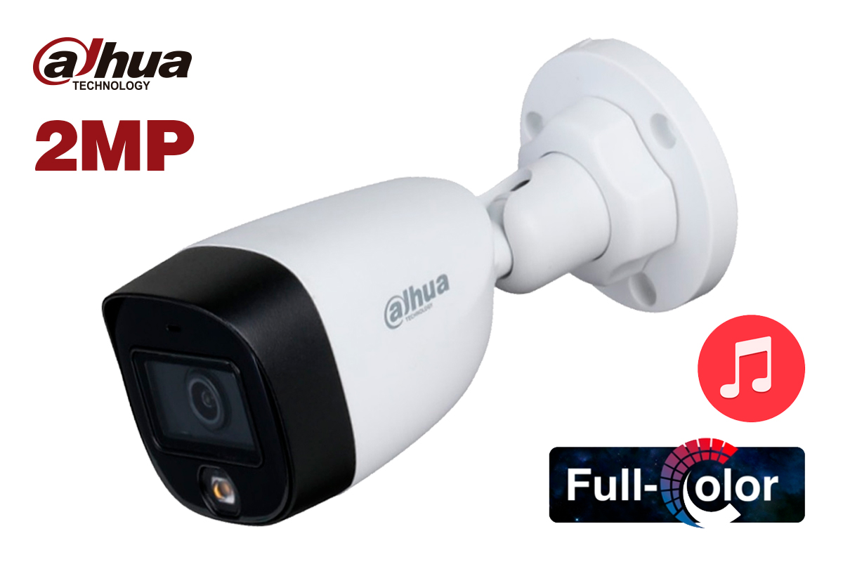 TUBO DAHUA 2MP 2.8MM FULL COLOR IP67 IR20M AUDIO